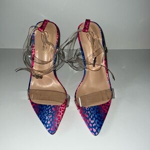 Preowned Blue and pink transparent heel sandal